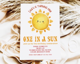EDITABLE First Trip Around the Sun Birthday Invitation, Sunshine 1st Birthday Invite, Boho Sun Birthday Neutral, Printable Template DIY