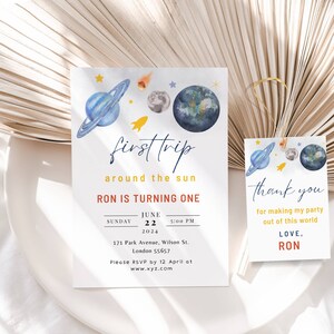 Editable Outer Space First Birthday Invitation Galaxy Blast Off First Trip Around the Sun Download Printable Template Digital DIY Invite