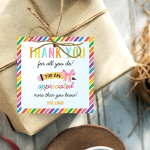 EDITIERBARE Lehrer Wertschätzung Woche Geschenkanhänger Danke Lehrer Geschenkanhänger Schule Party Favor Druckbare Etikettenvorlage Sofortiger digitaler Download
