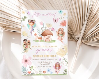 Editable Fairy Birthday Invitation Whimsical Enchanted Pixie Fairy Party Magical Floral Fairy Princess Party Instant Download Editable