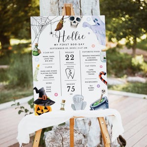EDITABLE Halloween Ghost 1st Birthday Milestone Poster Spooky One Ghost Spooktacular 1st Birthday Party Stats Poster DIY Instant Download