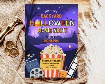EDITABLE Halloween Movie Night Invitation, Halloween Party Invite, Backyard Movie Night Birthday Party Spookacular Printable Download DIY