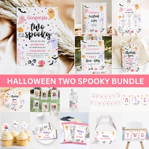 EDITABLE Two Spooky 2nd Birthday Party Invitation Bundle Pink Halloween Ghost 2nd Birthday Party Decor Supplies Kit Instant Download DIY