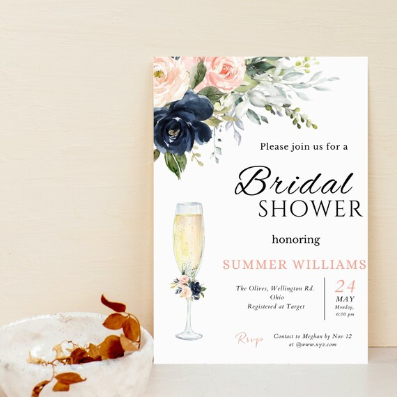 Floral Bridal Shower Invitation Template Editable Printable Etsy
