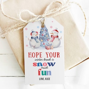 EDITABLE Hope Your Winter Break is Snow Much Fun Tag From Teacher Holiday Gift Tag Printable Kid Christmas Student Classroom Party Favor DIY