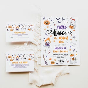 EDITABLE Halloween Baby Shower Invitation Bundle, A Little Boo is Almost Due Invitation Suite, Spooky Baby Shower invite, Printable DIY