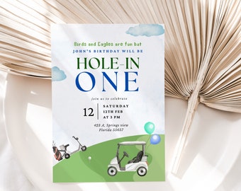 EDITABLE Editable Hole in One Birthday Invitation Golf First Birthday Par-tee Golf Invite Boy Golfing Download Printable Template DIY