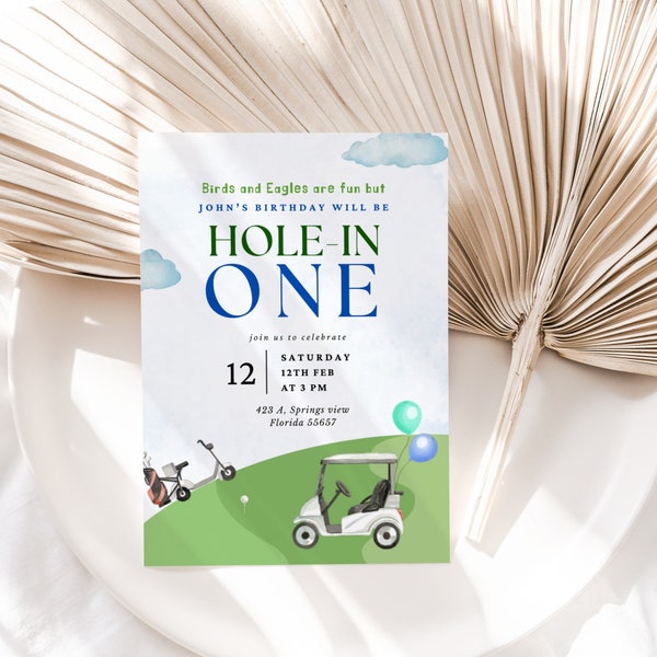 EDITABLE Editable Hole in One Birthday Invitation Golf First Birthday Par-tee Golf Invite Boy Golfing Download Printable Template DIY