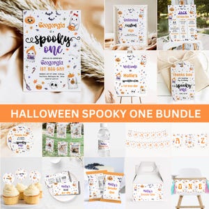 Pacchetto di compleanno Spooky ONE modificabile Ragazzi 1o compleanno Invito Spooky One Halloween, Fantasma carino, Decorazione stampabile per la prima festa di compleanno fai da te