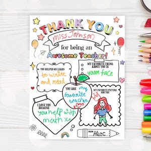 Página para colorear de agradecimiento al maestro (PDF imprimible) Tarjeta de agradecimiento para la semana del maestro Idea de regalo Diversión para colorear para niños y maestros Descarga instantánea