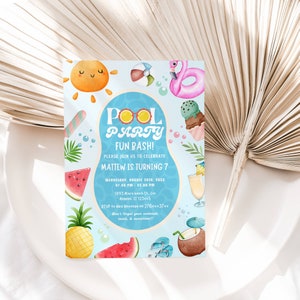 EDITABLE Pool Party Invitation Tropical Splish Splash Girly Pool Party Invitation Summer Swimming Pool Splash Pad Party Instant Download DIY
