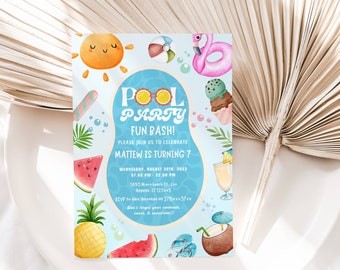 EDITABLE Pool Party Invitation Tropical Splish Splash Girly Pool Party Invitation Summer Swimming Pool Splash Pad Party Instant Download DIY