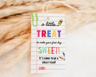 EDITABLE Back to School Gift Tag Template Printable Rainbow First Day of School Favor Tag  Teacher Classroom School Tag Instant Download DIY