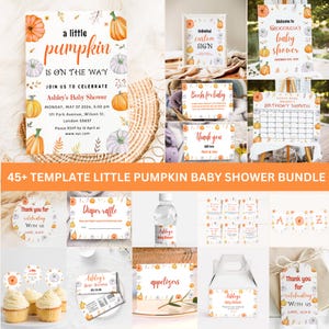 EDITABLE Little Pumpkin Baby Shower Bundle, Fall Pumpkin Baby Shower Invitation Autumn Baby shower Pumpkin Baby Shower Decorations Games DIY