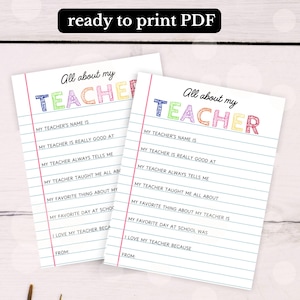 Agradecimiento a los maestros, regalo imprimible de la semana de agradecimiento a los maestros, páginas de cartas de agradecimiento para maestros, regalos para niños de la escuela, descarga digital instantánea