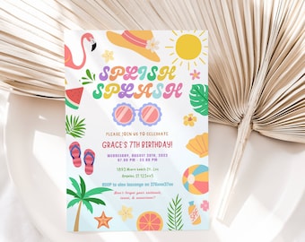 EDITABLE Pool Party Invitation Tropical Splish Splash Girly Pool Party Invitation Summer Swimming Pool Splash Pad Party Instant Download DIY