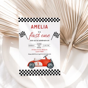 Editable Fast One Racing Car First Birthday Invitation 1st Birthday Invite Racing Vintage Racecar Printable Template Instant Download DIY