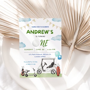 EDITABLE Editable Hole in One Birthday Invitation Golf First Birthday Par-tee Golf Invite Boy Golfing Download Printable Template DIY