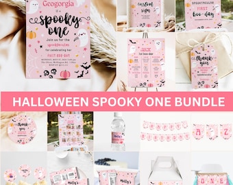 EDITABLE Spooky ONE Birthday Bundle Girls 1st Birthday Invite Spooky One Halloween, Cute Ghost Printable First Birthday Party Decoration DIY