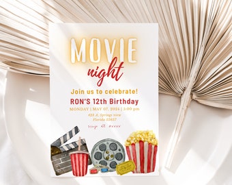 Editable Movie Birthday Invitation, Cinema Birthday Invitation, Pop on ...