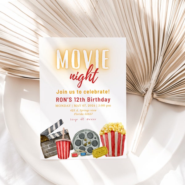 EDITABLE Movie Birthday Invitation, Cinema Birthday Invitation, Pop on over Birthday, Movie Ticket Invitation, Text Message Invitation, DIY