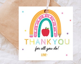 EDITABLE Teacher Appreciation Week Gift Tags Thank You Teacher Gift Tag School Party Favor Printable Label Template Instant Digital Download
