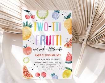 EDITABLE Two-tti Frutti Birthday Invitation Two-tti Frutti 2nd Birthday Tutti Frutti Tropical Summer Party Fruit Party Instant Download DIY