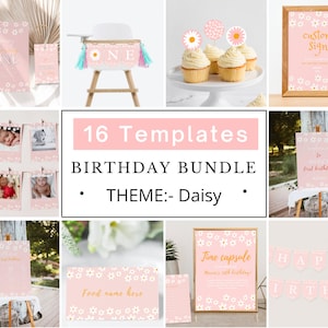 Retro Daisy Birthday Party Invitation Ultimate Bundle Daisy Birthday Invitation Editable, Daisy Birthday Invite, Floral Instant Download DIY