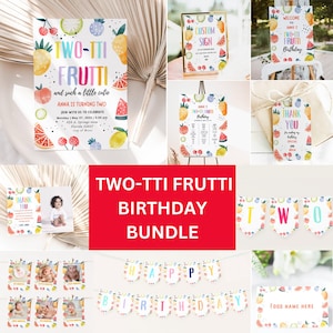 EDITABLE Two-tti Frutti Birthday Invitation Bundle Two-tti Frutti 2nd Birthday Tutti Frutti Tropical Summer Fruit Party Instant Download DIY