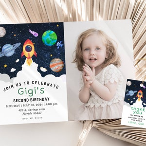 Editable Outer Space First Birthday Invitation Galaxy Blast Off First Trip Around the Sun Download Printable Template Digital DIY Invite