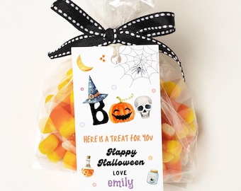 EDITABLE Halloween Favor Tag Template, Boo Gift Tags, Trick or Treat Favor Tags, Ghost Pumpkin Treat Bag Tags, Boy Girl Instant Download DIY