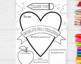 Teacher Appreciation Week, Printable Teacher Appreciation Gift, Thank You Coloring Pages School Kids Teacher Gifts, Instant Digital Download