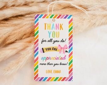 EDITABLE Teacher Appreciation Week Gift Tags Thank You Teacher Gift Tag School Party Favor Printable Label Template Instant Download DIY
