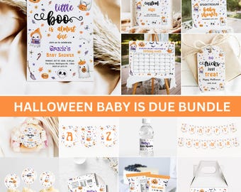 EDITABLE Halloween Baby Shower Invitation Bundle A Little Boo is Almost Due Invitation bundle Spooky Baby Shower Invite Fall Baby Shower DIY