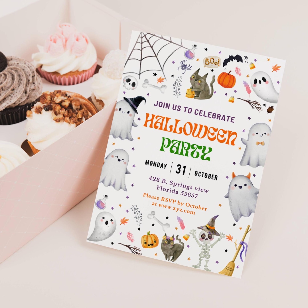 EDITABLE Halloween Party Invitation Canva Template Kids Spooky Night ...