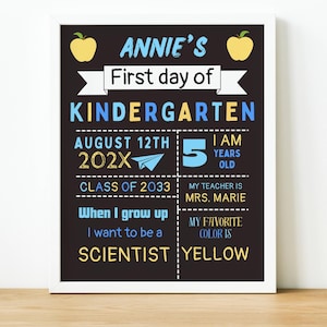 EDITABLE Blue First Day of School Chalkboard Sign, Reusable First Day of School Sign, Boy Back to School Interview, DIY School Picture Prop