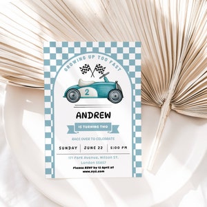 Editable TWO Fast Birthday Invitation Race Car 2nd Birthday Invite Racing Car Vintage Racecar Printable Template Instant Download DIY