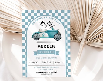 Editable TWO Fast Birthday Invitation Race Car 2nd Birthday Invite Racing Car Vintage Racecar Printable Template Instant Download DIY