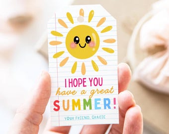Etiqueta editable para el último día de clases, etiquetas de regalo para amigos de fin de año, plantilla imprimible para recuerdo de fiesta de verano, descarga digital instantánea.