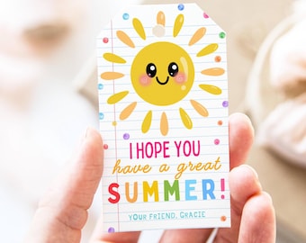 Etiqueta editable para el último día de clases, etiquetas de regalo para amigos de fin de año, plantilla imprimible para recuerdo de fiesta de verano, descarga digital instantánea.