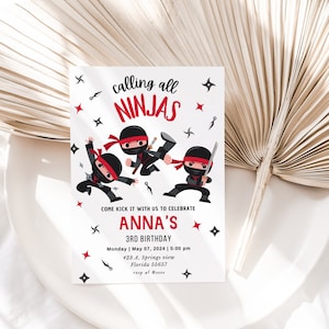 EDITABLE Ninja Birthday Invitation, Ninja Warrior Party Invitation Template, Karate Boys Birthday Invite, Lets Kick, Instant Download, DIY