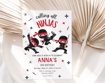 EDITABLE Ninja Birthday Invitation, Ninja Warrior Party Invitation Template, Karate Boys Birthday Invite, Lets Kick, Instant Download, DIY