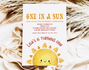 EDITABLE First Trip Around the Sun Birthday Invitation, Sunshine 1st Birthday Invite, Boho Sun Birthday Neutral, Printable Template DIY