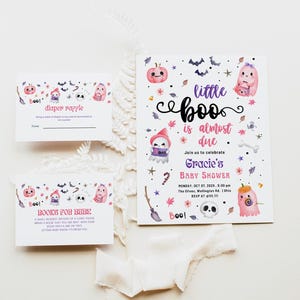 EDITABLE Halloween Baby Shower Invitation Bundle, A Little Boo is Almost Due Invitation Suite, Spooky Baby Shower invite, Printable DIY