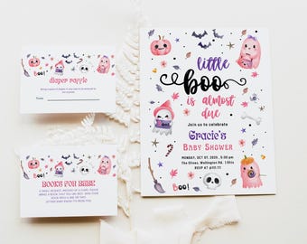 EDITABLE Halloween Baby Shower Invitation Bundle, A Little Boo is Almost Due Invitation Suite, Spooky Baby Shower invite, Printable DIY