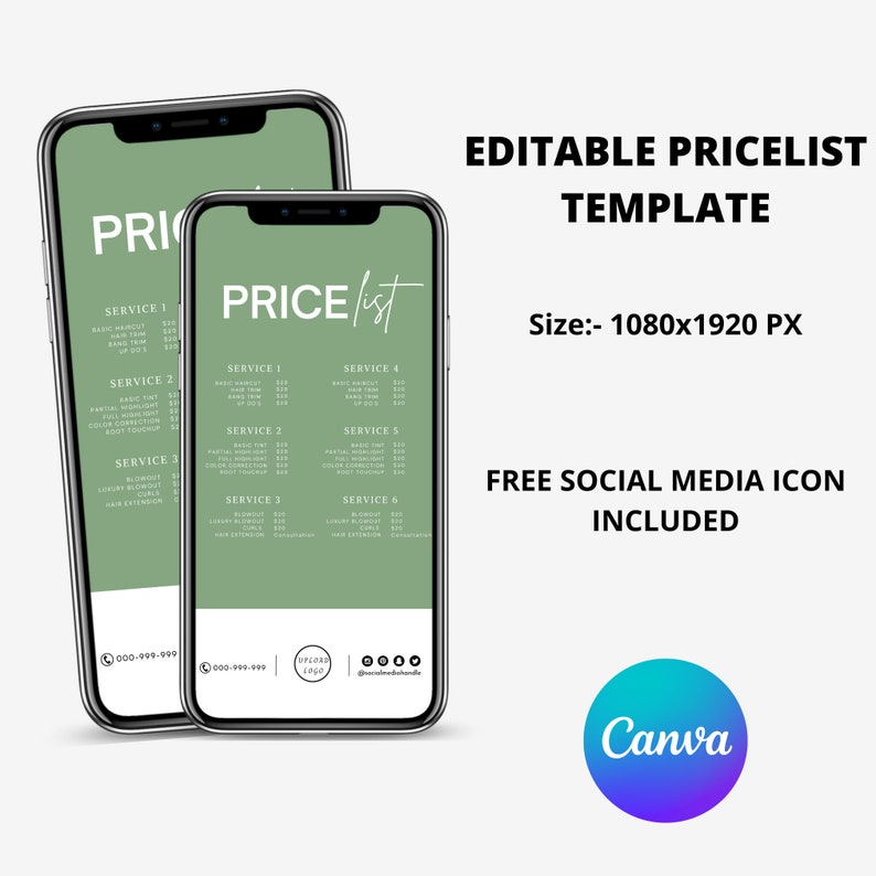 Digital Price List Template Editable Price List Template Etsy