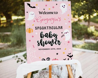 EDITIERBARE Halloween Baby Shower Willkommensschild, druckbares Halloween Boo Baby Shower Schild, Ein kleines Boo ist fast fälliges Zeichen, Baby Ghost Theme DIY