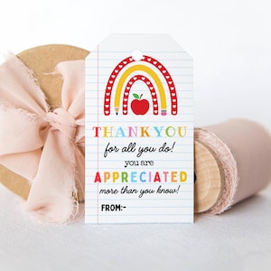 Etichette regalo modificabili per la settimana di apprezzamento degli insegnanti Etichetta regalo di ringraziamento per insegnanti Bomboniera per feste scolastiche Modello di etichetta stampabile Download immediato Fai da te