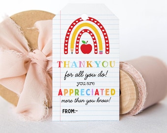 EDITABLE Teacher Appreciation Week Gift Tags Thank You Teacher Gift Tag School Party Favor Printable Label Template Instant Download DIY