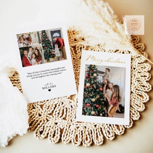 Boho Christmas Photo Card Template, Picture Holiday Card, Modern Holiday Card Template, Printable Digital Canva Download Christmas DIY